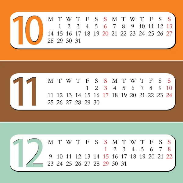 Three Month calendar for year 2013. — Stock Vector
