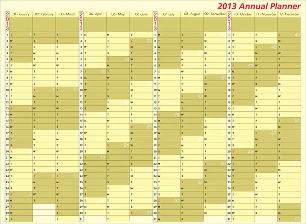 Calendario 2013. Pianificatore annuale . — Vettoriale Stock