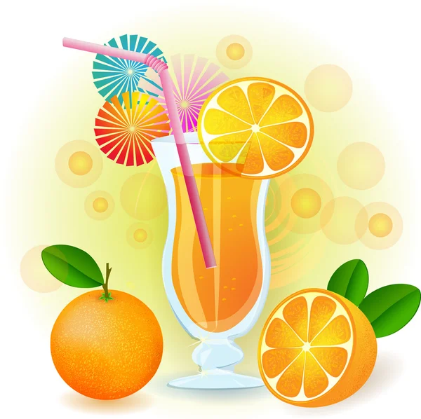 Orangensaft mit frischen Früchten — Stockvektor