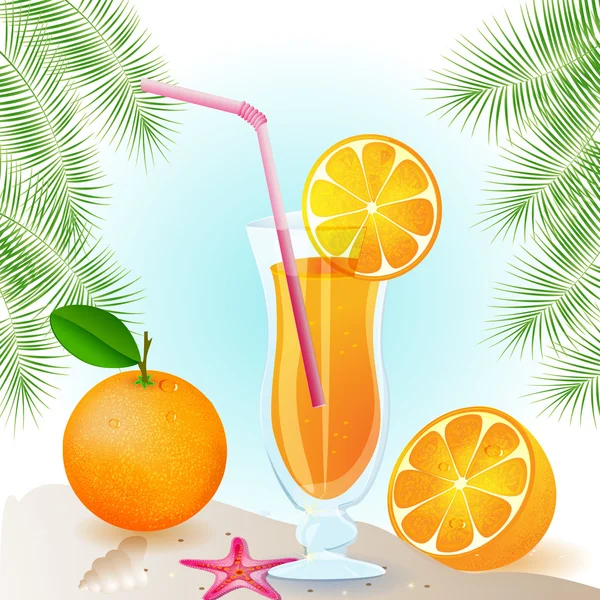 Φρέσκο χυμό πορτοκάλι με φρούτα — Διανυσματικό Αρχείο