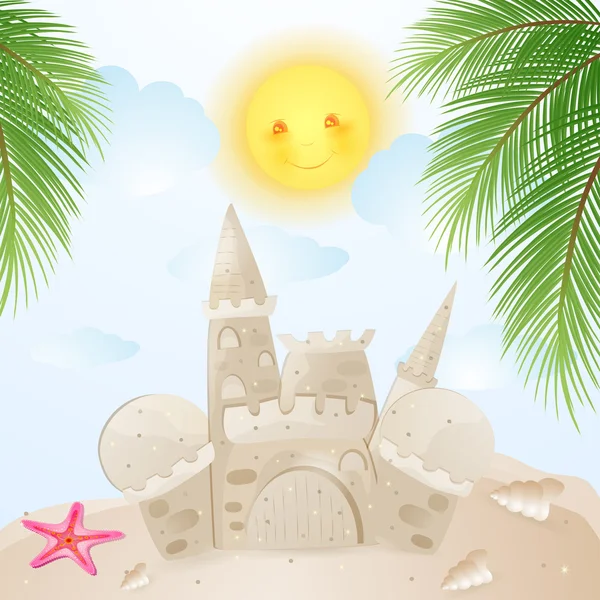 Літній фон з піском замку — стоковий вектор