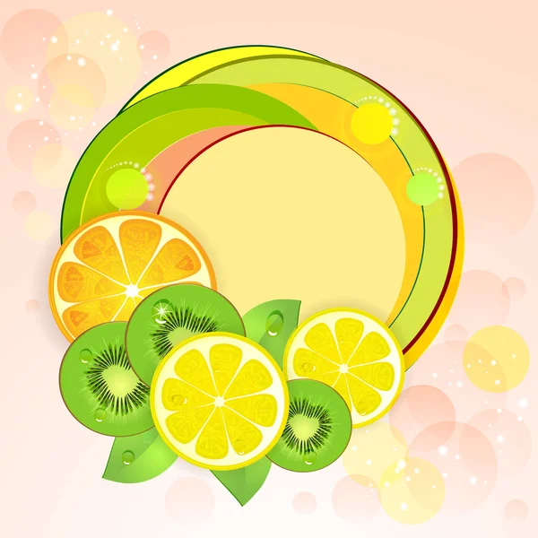 Background with lemon,kiwi fruits and orange — Stock Vector