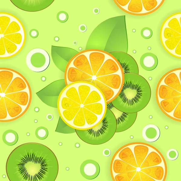 レモン、キウイ フルーツ、オレンジの背景 — ストックベクタ