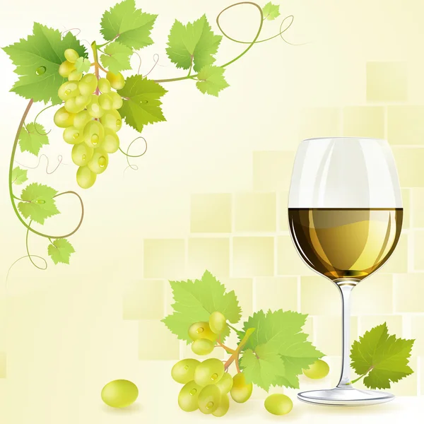 Copo de vinho branco e uvas — Vetor de Stock