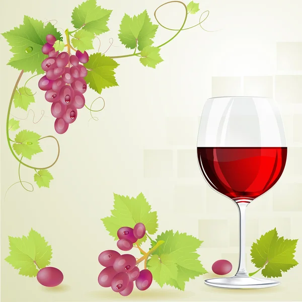 Glas av rött vin och druvor — Stock vektor