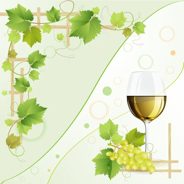 Kadeh beyaz şarap ve üzüm — Stok Vektör
