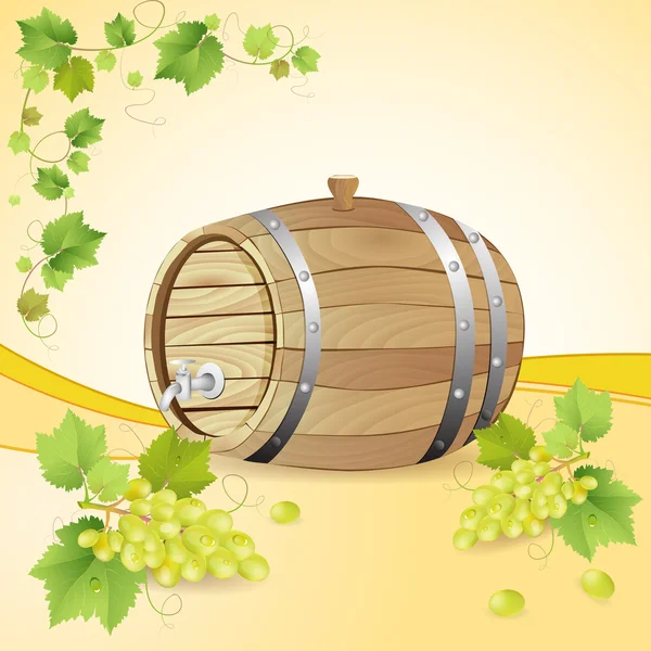 Barril de vinho com uvas brancas — Vetor de Stock