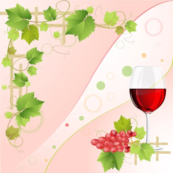 Glas rode wijn en druiven — Stockvector