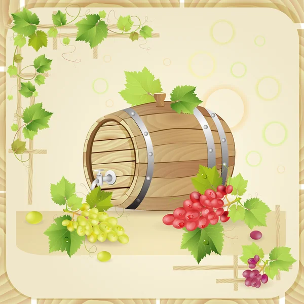 Wine barrel with grapes — Stock Vector