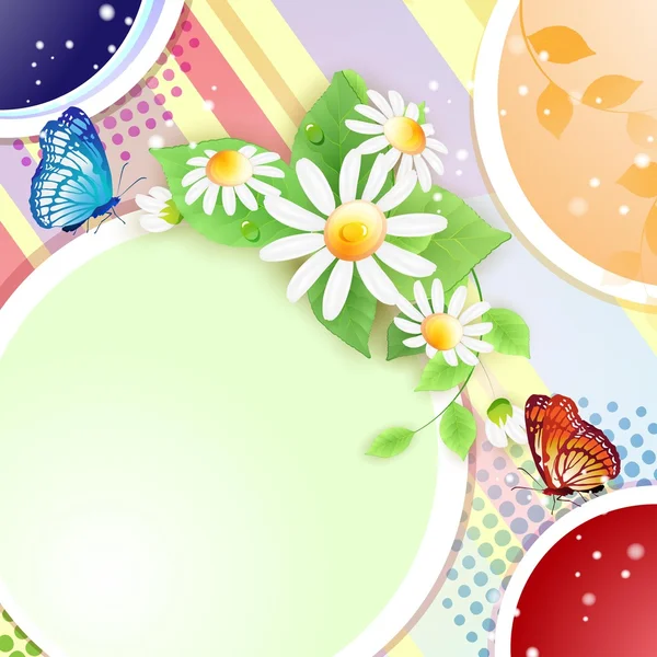 有花朵和蝴蝶的夏天背景 — 图库矢量图片