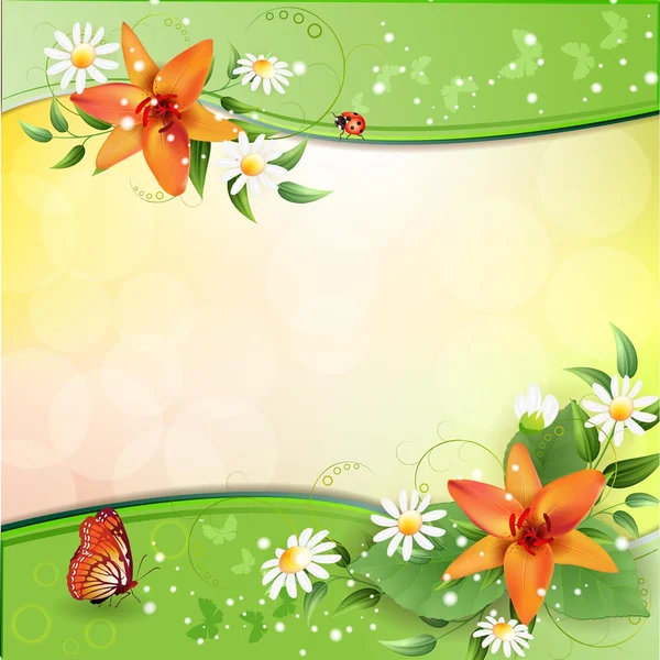 夏天背景与美丽的花朵 — 图库矢量图片