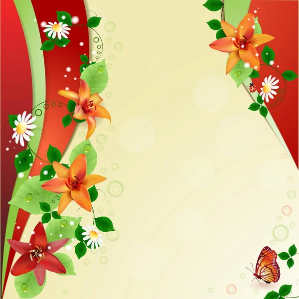 Hintergrund mit Lilien und Schmetterling — Stockvektor