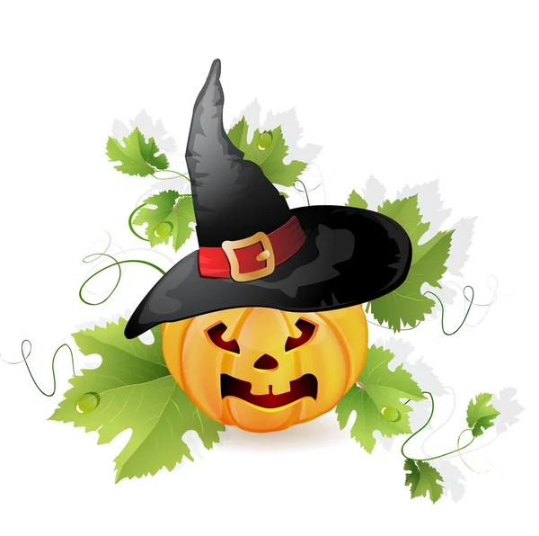 Calabaza de Halloween con sombrero — Vector de stock