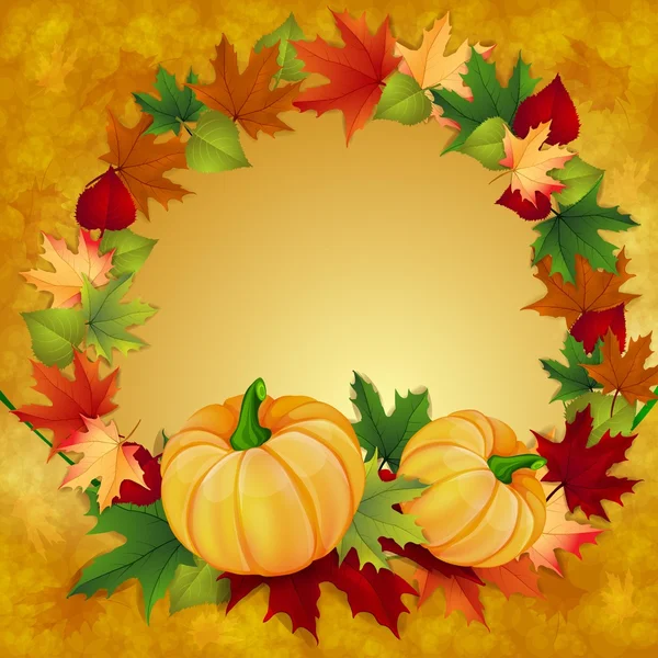 Podzimní pozadí s listy a dýně — Stockový vektor