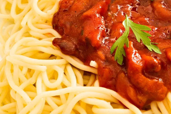 stock image Parsley herb on spaghetti with sauce