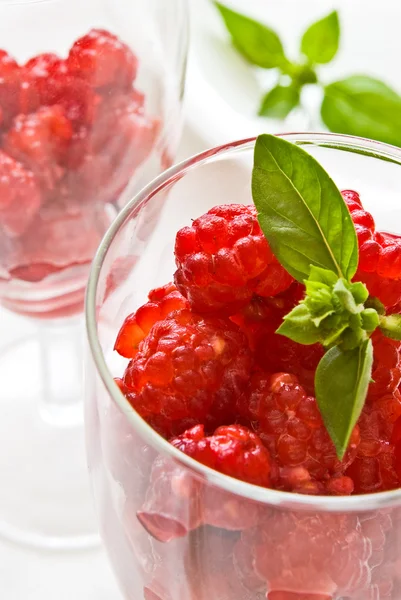 Raspberries in glass — Stock Photo, Image