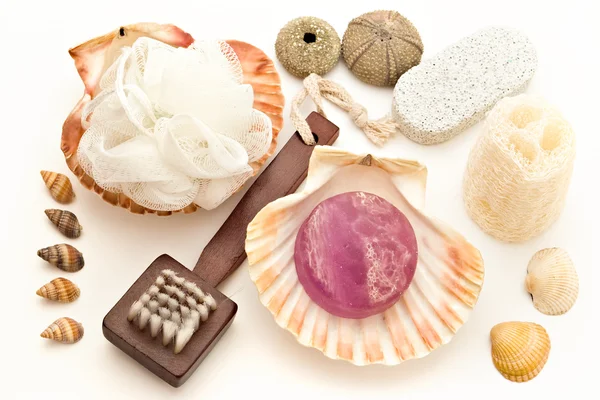 Bath items with sea shells — Stock Photo, Image