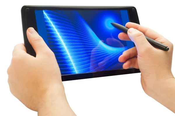Using pen on touchscreen — Stock Photo, Image
