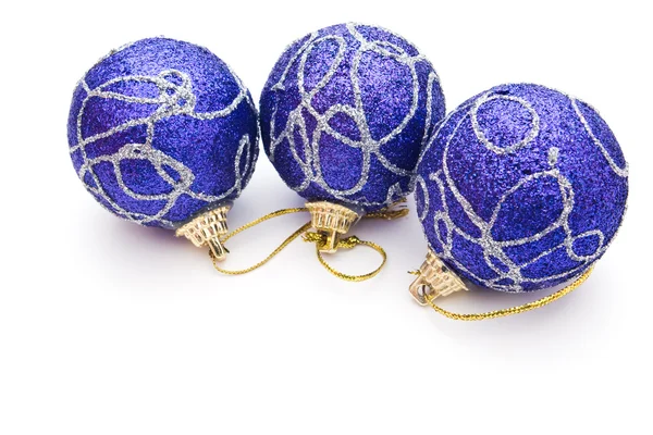 Tre blå julgranskulor — Stock fotografie