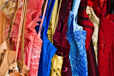 Rack of colorful dresses clipart