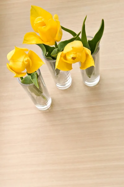 Tulips in small vases — Stock Photo, Image