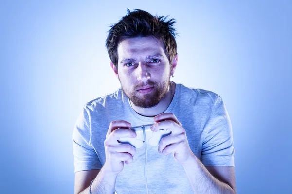 Serious Man with Gamepad — Stock Photo, Image