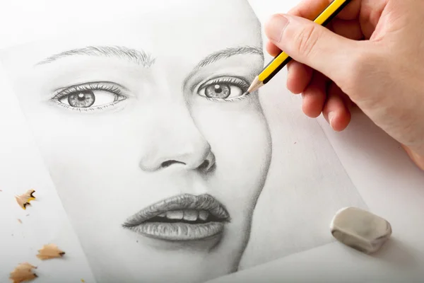 Kreslení tvář ženy — Stock fotografie