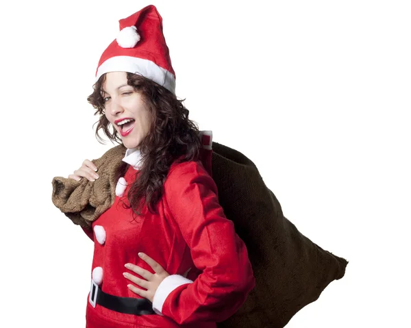 Santa kvinna med säck — Stockfoto