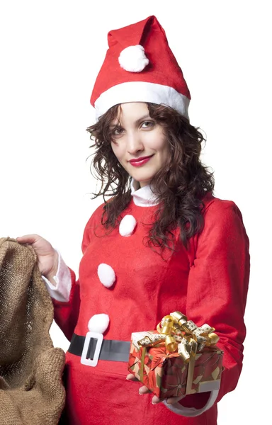 Santa kvinna med nuvarande — Stockfoto