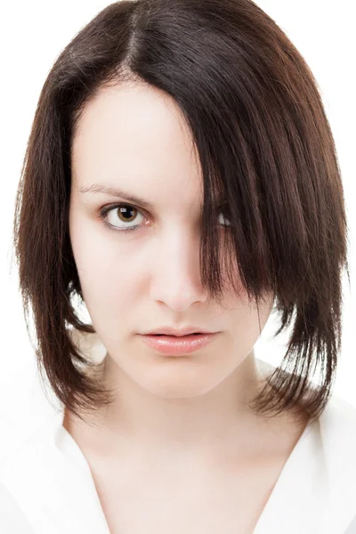 Thinking Brunette Woman Looking at Camera — Stock Photo, Image