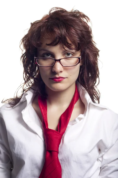 Frau mit Brille und Krawatte — Stockfoto