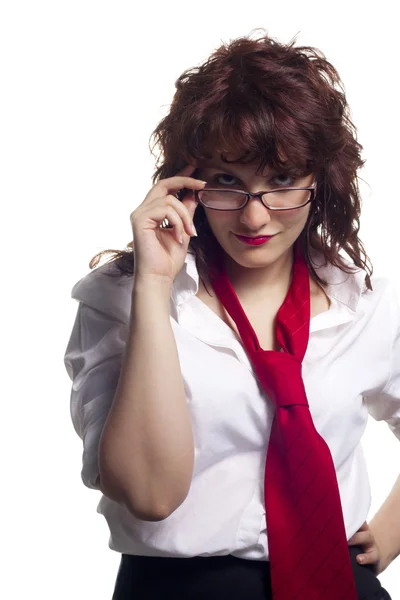 Kvinna med glasögon och slips — Stockfoto