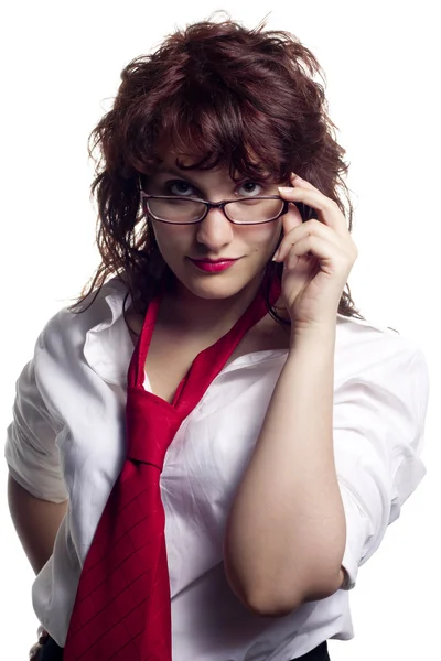 Žena s brýlemi a kravatu — Stock fotografie