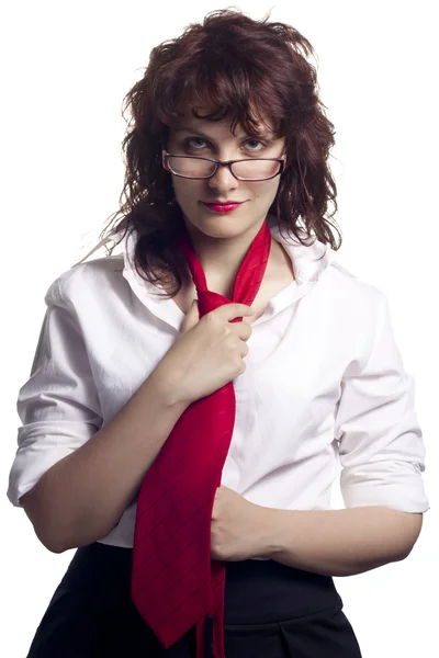 Девушка в очках и галстуке — стоковое фото