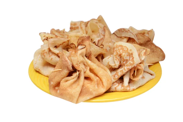 Freshly prepared pancakes on white background — Stock Photo, Image