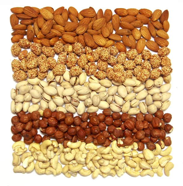 stock image Set of nuts - cashews, almonds, walnuts, hazelnut,