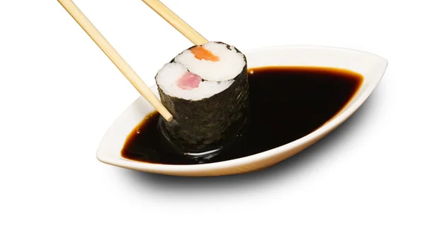 Stock image Salmon Maki sushi in white background