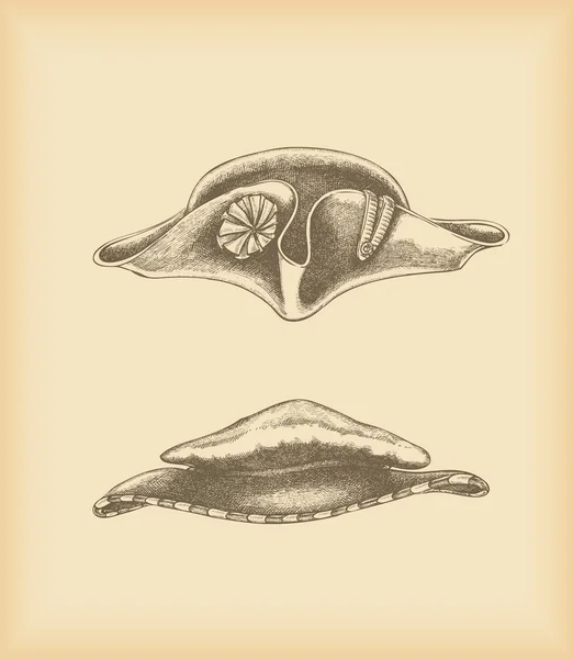 Dibujo de sombreros - sombrero tricorne y sombrero floppy — Archivo Imágenes Vectoriales