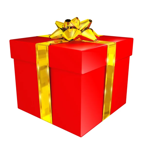 Caixa de presente vermelho com fita dourada — Fotografia de Stock