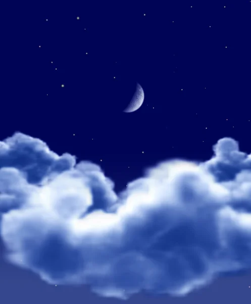 Noche estrellada, luna y nubes —  Fotos de Stock