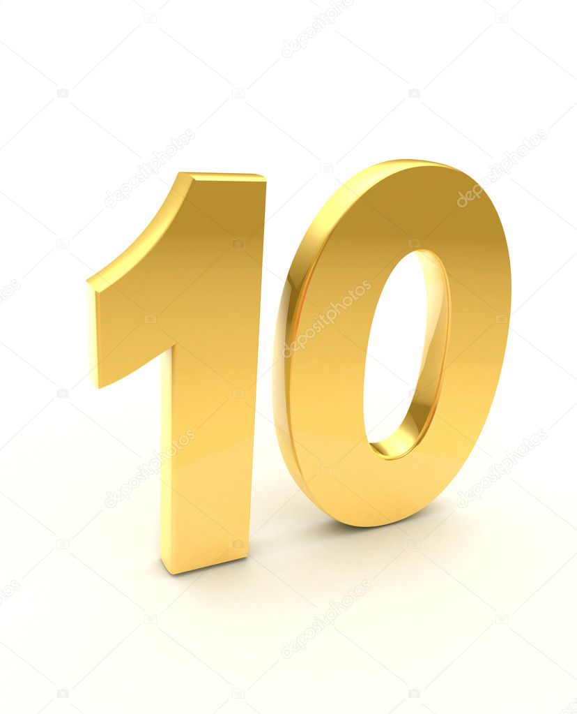 Premium Photo  Gold number 10 ten isolated white background shiny 3d  number 10 made of gold 3d illustration