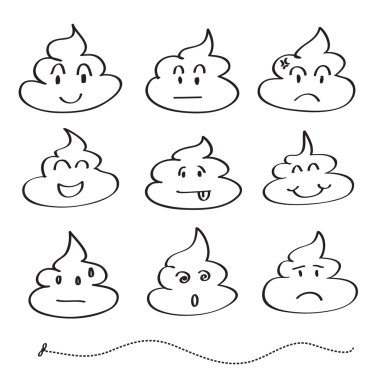 set of doodled cartoon poop faces clipart