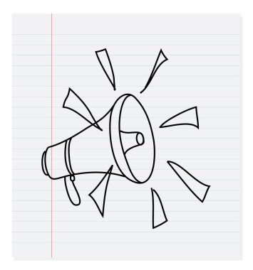 Hand drawing megaphone on paper clipart