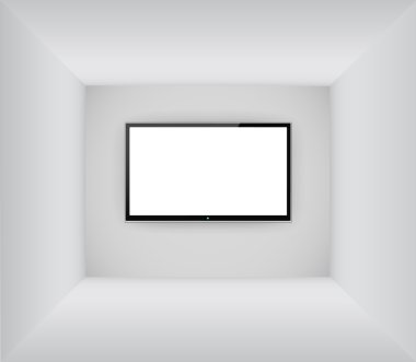 Black led or lcd tv hanging on the blank room clipart