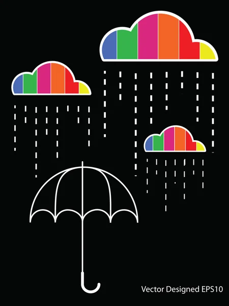 Πολύχρωμο σύννεφο με βροχή drop για την ομπρέλα — Διανυσματικό Αρχείο