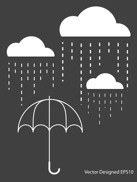 Nube blanca con gota de lluvia en el paraguas — Vector de stock