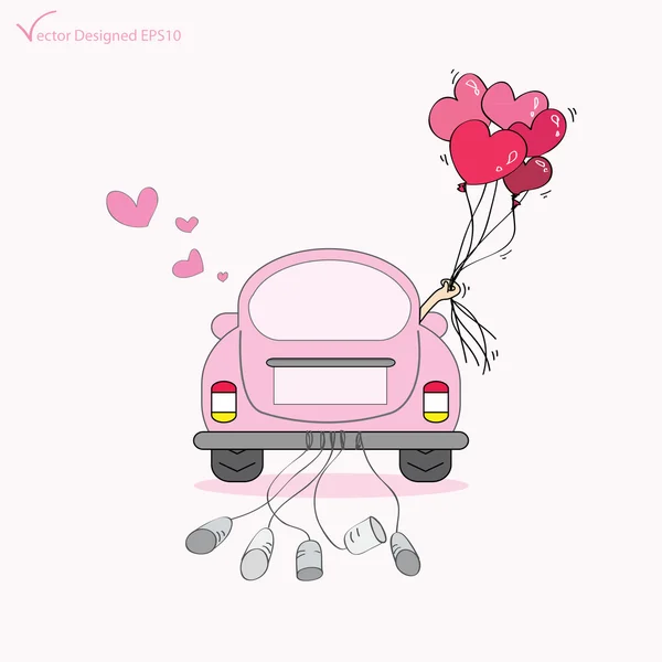 Just married on car driving to their honeymoon — Stock Vector