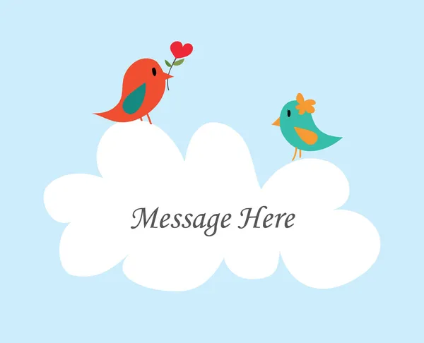 Ζευγάρι πουλί μήνυμα με λευκό σύννεφο — Διανυσματικό Αρχείο