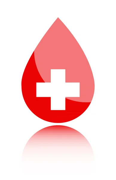 Goutte de sang avec croix médicale isolée sur blanc — Image vectorielle