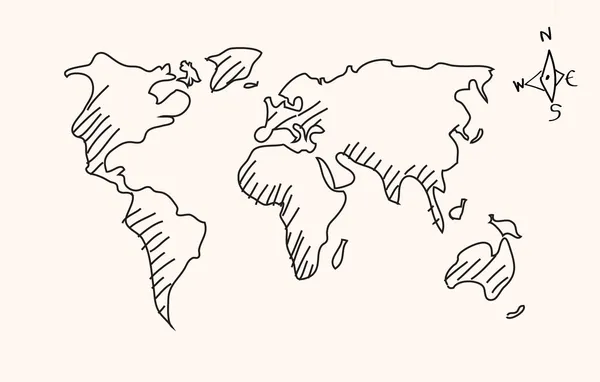 Карта мира, нарисованная вручную — стоковый вектор